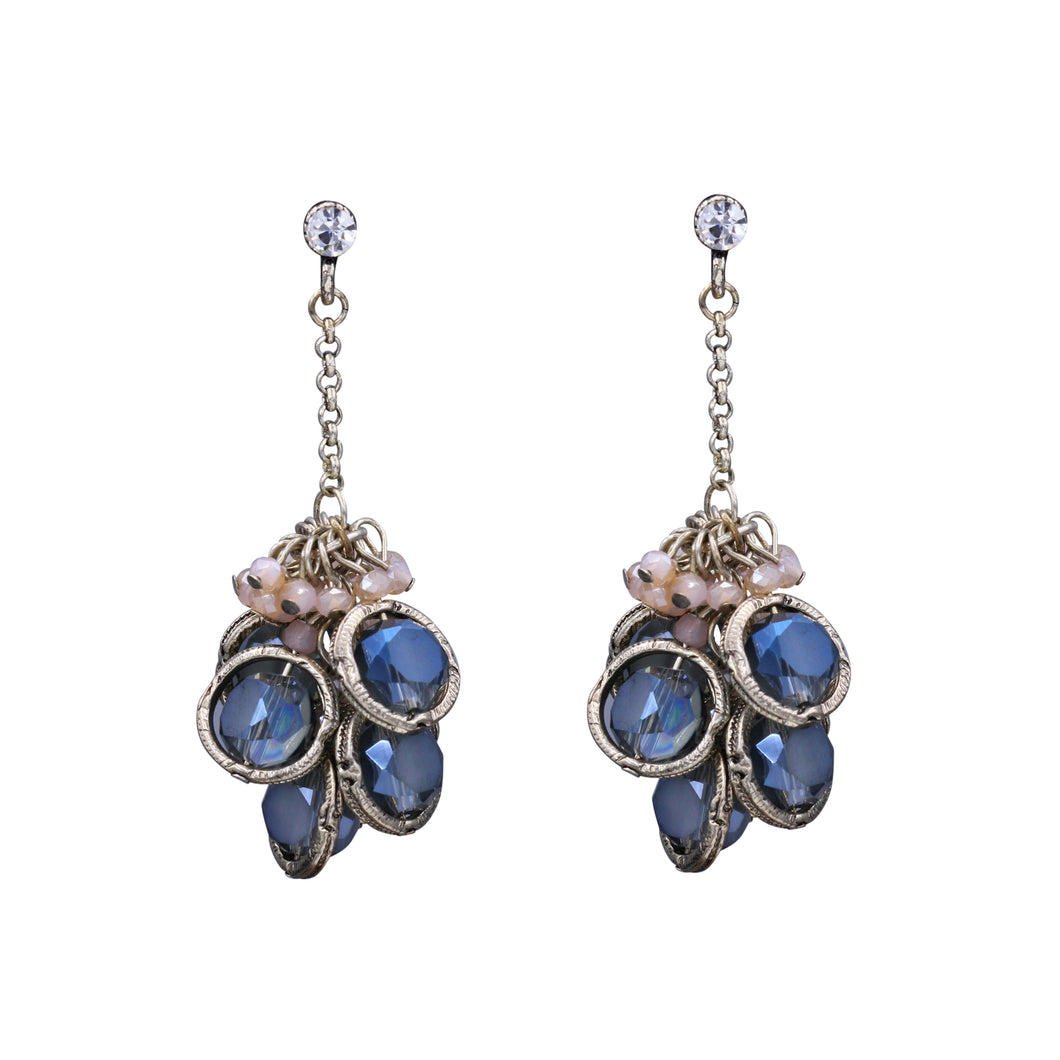 BLUE DROPS CLUSTER DANGLING EARRINGS 2' INCH (#203)