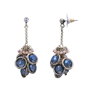 BLUE DROPS CLUSTER DANGLING EARRINGS 2' INCH (#203)