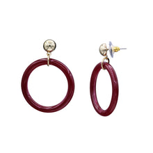 Load image into Gallery viewer, CIRCLE HOOP EARRING RESIN CIRCLE OF LIFE RED COLOR 1.5&#39; INCH (#205)