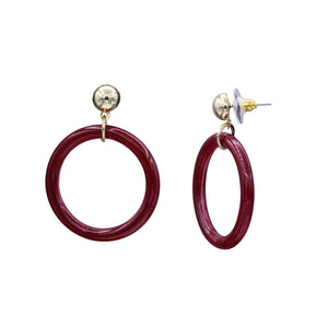 CIRCLE HOOP EARRING RESIN CIRCLE OF LIFE RED COLOR 1.5' INCH (#205)