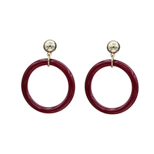 Load image into Gallery viewer, CIRCLE HOOP EARRING RESIN CIRCLE OF LIFE RED COLOR 1.5&#39; INCH (#205)