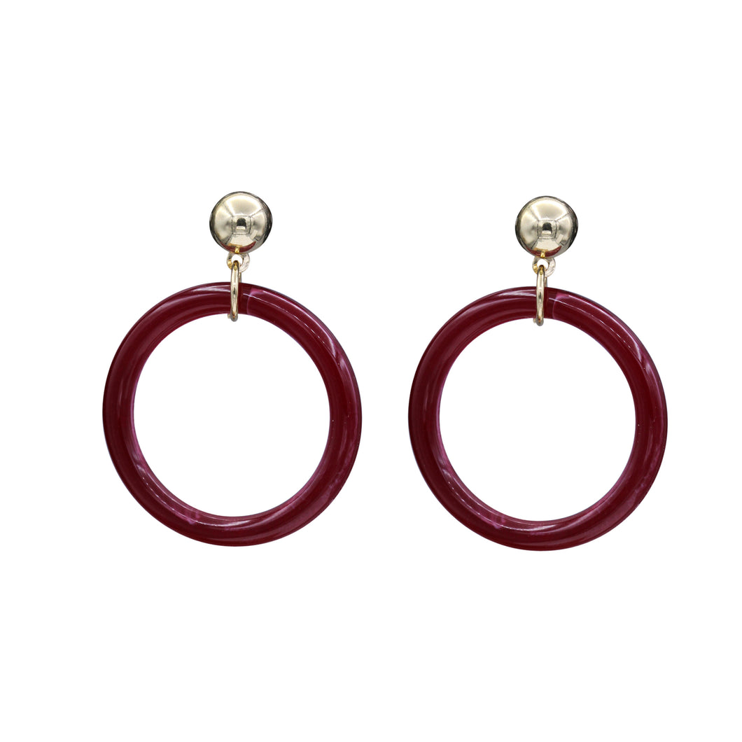 CIRCLE HOOP EARRING RESIN CIRCLE OF LIFE RED COLOR 1.5' INCH (#205)