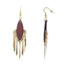 Load image into Gallery viewer, GOLD TONE &amp; WOOD IMITATION DANGLING EARRINGS 3.5&#39; INCH (#206)