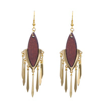 Load image into Gallery viewer, GOLD TONE &amp; WOOD IMITATION DANGLING EARRINGS 3.5&#39; INCH (#206)