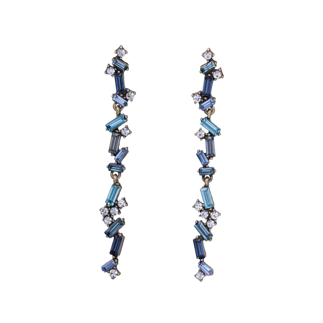 LONG ZIG ZAG BLUE COLOR BAR EARRINGS 3' INCH (207)