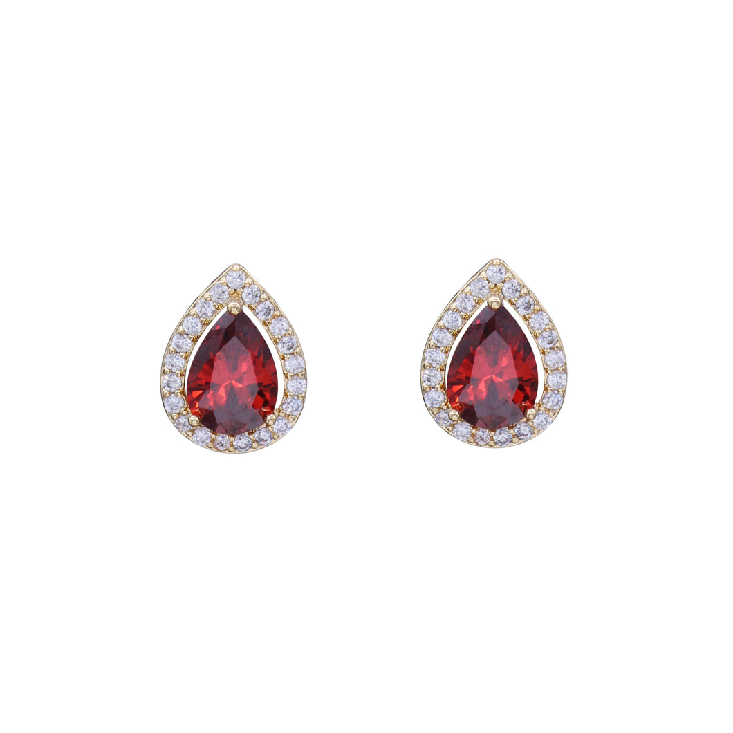 RED BRILLIANT STUD EARRINGS PEAR DROP SHAPE  (#212)