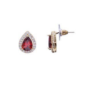 RED BRILLIANT STUD EARRINGS PEAR DROP SHAPE  (#212)