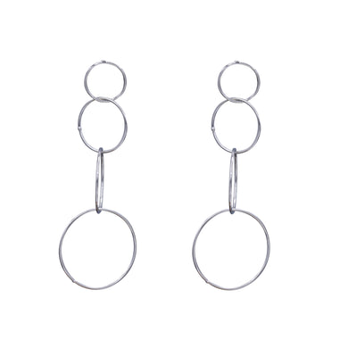 HOOPS CIRCLES DANGLING LONG EARRING SILVER TONE  3' INCH  (#213)