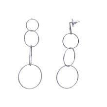 Load image into Gallery viewer, HOOPS CIRCLES DANGLING LONG EARRING SILVER TONE  3&#39; INCH  (#213)