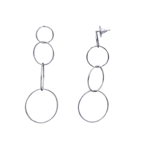 HOOPS CIRCLES DANGLING LONG EARRING SILVER TONE  3' INCH  (#213)