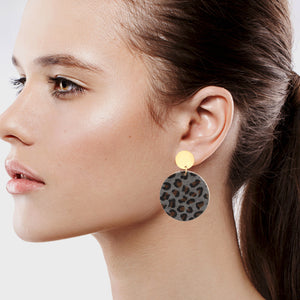 ROUND DANGLING EARRING LEOPARD TEXTURE 2' INCH (220)