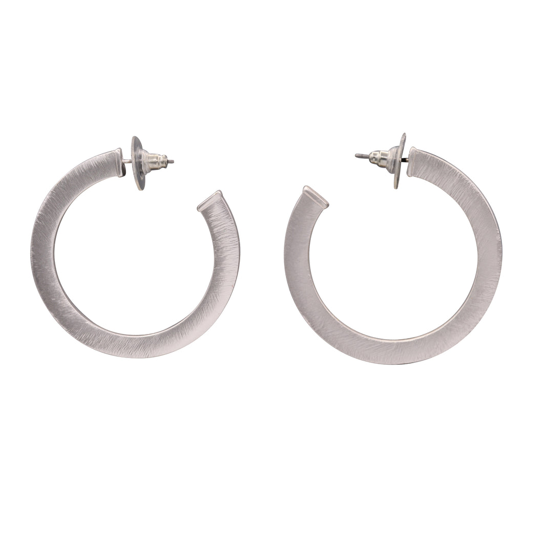 HOOP SILVER TONE COLOR EARRINGS ALLOY METAL 1.5' INCH  (#229)