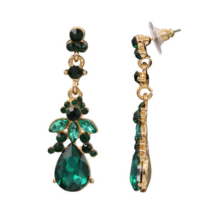 GREEN DANGLING EARRING BRILLIANT GREEN STONES 2' INCH (#242)