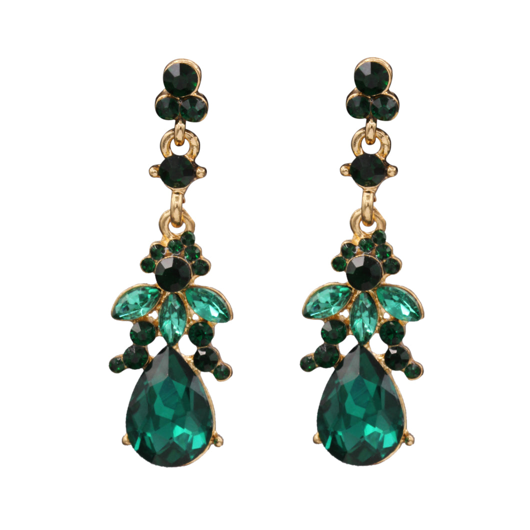 GREEN DANGLING EARRING BRILLIANT GREEN STONES 2' INCH (#242)