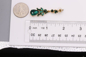 GREEN DANGLING EARRING BRILLIANT GREEN STONES 2' INCH (#242)