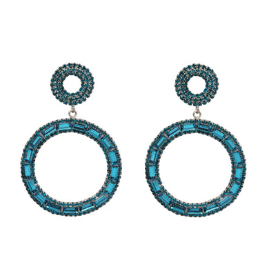 Large Blue Circle Dangling Earrings Bright Blue 2.75' Inch (#243)