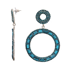 Load image into Gallery viewer, Large Blue Circle Dangling Earrings Bright Blue 2.75&#39; Inch (#243)