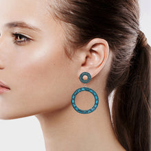 Load image into Gallery viewer, Large Blue Circle Dangling Earrings Bright Blue 2.75&#39; Inch (#243)