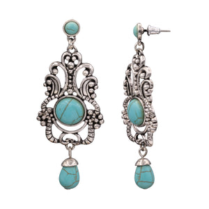 Turquoise Color Dangling Antique style Earrings 2.5' Inch (#244)