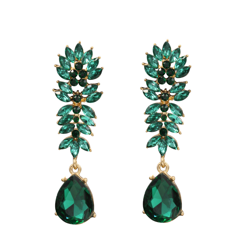 GREEN DANGLING EARRING BRILLIANT GREEN STONES 2.5' INCH (#245)