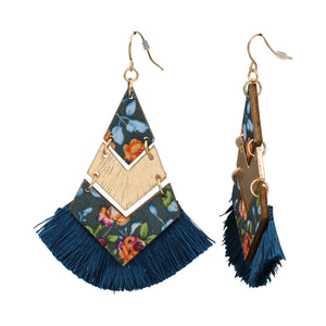 CHANDELIER DANGLING EARRING BLUE TEXTURE 3' INCH (248)