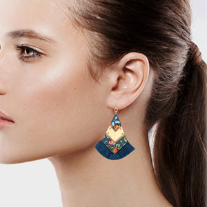 CHANDELIER DANGLING EARRING BLUE TEXTURE 3' INCH (248)