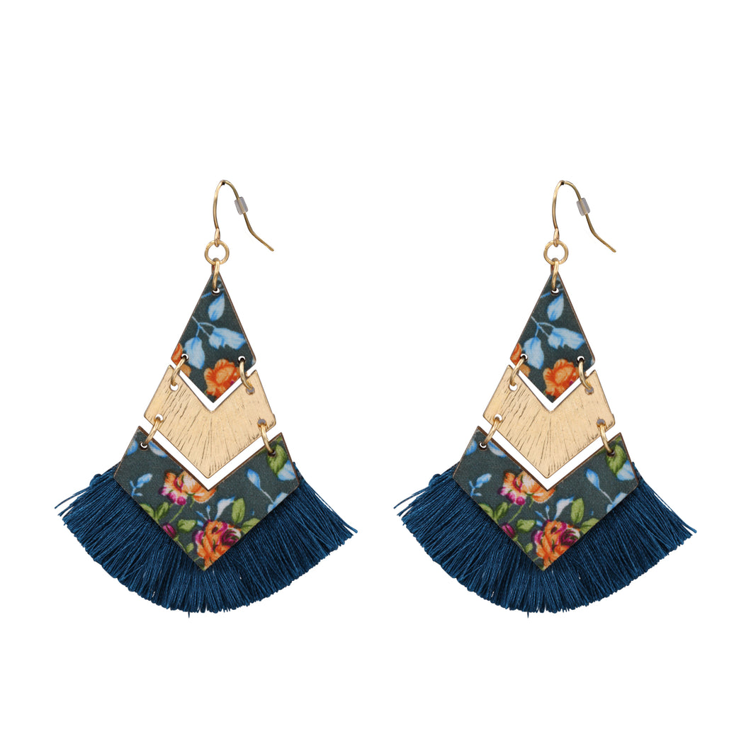 CHANDELIER DANGLING EARRING BLUE TEXTURE 3' INCH (248)