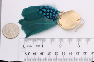 Uniqe Feather Earrings Briliiant Green Peacock  3' Inch (#250)