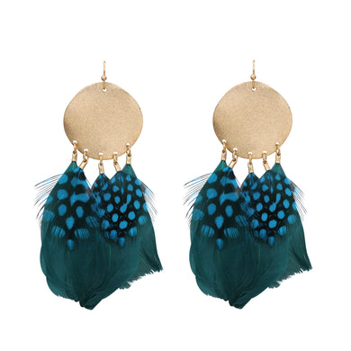 Uniqe Feather Earrings Briliiant Green Peacock  3' Inch (#250)