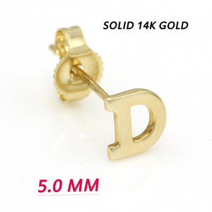 Alphabet cute stud Real 14k Yellow Gold MINI SIZE Letter "D" Earring