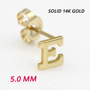 Alphabet cute stud Real 14k Yellow Gold MINI SIZE Letter "E" Earring