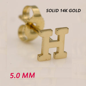 Alphabet cute stud Real 14k Yellow Gold MINI SIZE Letter "H" Earring