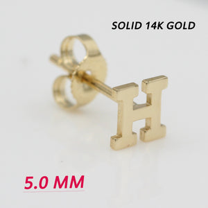 Alphabet cute stud Real 14k Yellow Gold MINI SIZE Letter "H" Earring