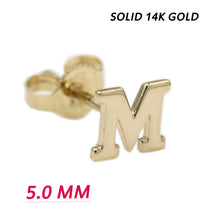 Load image into Gallery viewer, Alphabet cute stud Real 14k Yellow Gold MINI SIZE Letter &quot;M&quot; Earring