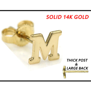 Alphabet cute stud Real 14k Yellow Gold MINI SIZE Letter "M" Earring