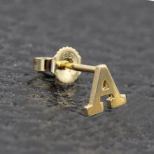 Load image into Gallery viewer, Alphabet cute stud Real 14k Yellow Gold MINI SIZE Letter &quot;A&quot; Earring