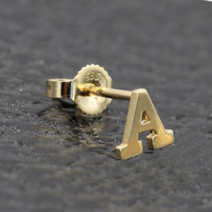 Alphabet cute stud Real 14k Yellow Gold MINI SIZE Letter "A" Earring