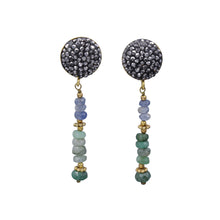 Load image into Gallery viewer, DANGLING GREEN BLUE EARRINGS VINTAGE STYLE - REAL EMERALD GEMSTONES (#9)