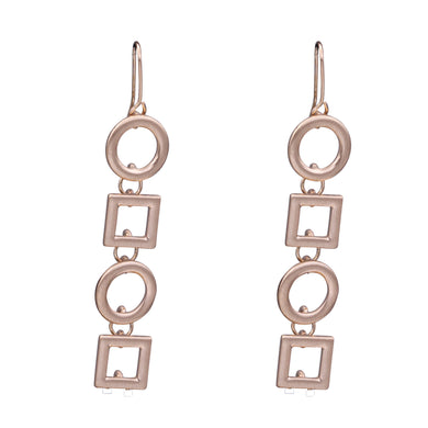 Dangling Circles & squares 2.5 inch Gold Tone Earrings (#16)