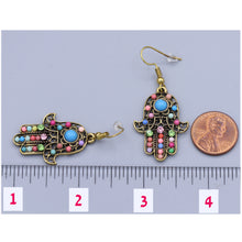 Load image into Gallery viewer, Evil Eye Colorful Earrings Dangling Trendy Fashion Hamsa