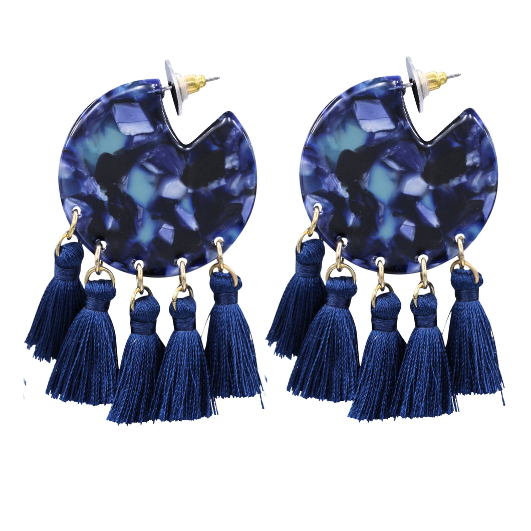 BLUE TASSEL RESIN & THREAD EARRINGS CUTE DANGLING STYLE  (#103)