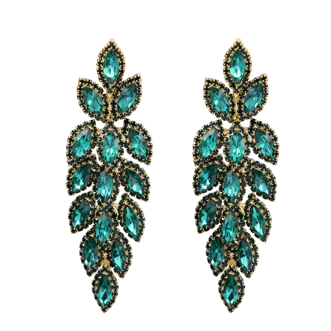 CHANDELIER EARRING BRILLIANT GREEN COLOR 3' INCH LONG (#105)