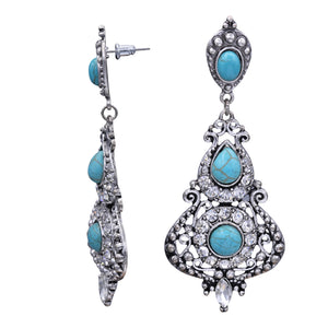 DANGLING EARRINGS CHANDELIER EARRING BRILLIANT TURQUOISE COLOR 3' INCH (#107)