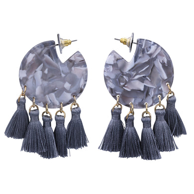 GREY TASSEL RESIN & THREAD EARRINGS CUTE DANGLING STYLE  (#114)