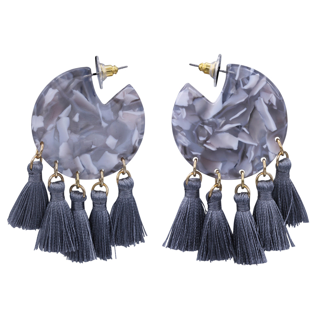 GREY TASSEL RESIN & THREAD EARRINGS CUTE DANGLING STYLE  (#114)