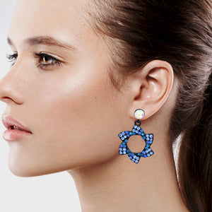 STAR EARRINGS BRILLIANT BLUE COLOR STATEMENT STAR OF DAVID (115)