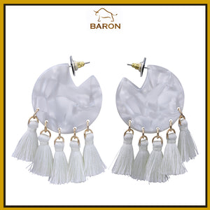 TASSEL RESIN & THREAD EARRINGS CUTE DANGLING STYLE - WHITE COLORS (#118)