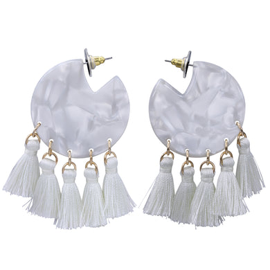 TASSEL RESIN & THREAD EARRINGS CUTE DANGLING STYLE - WHITE COLORS (#118)