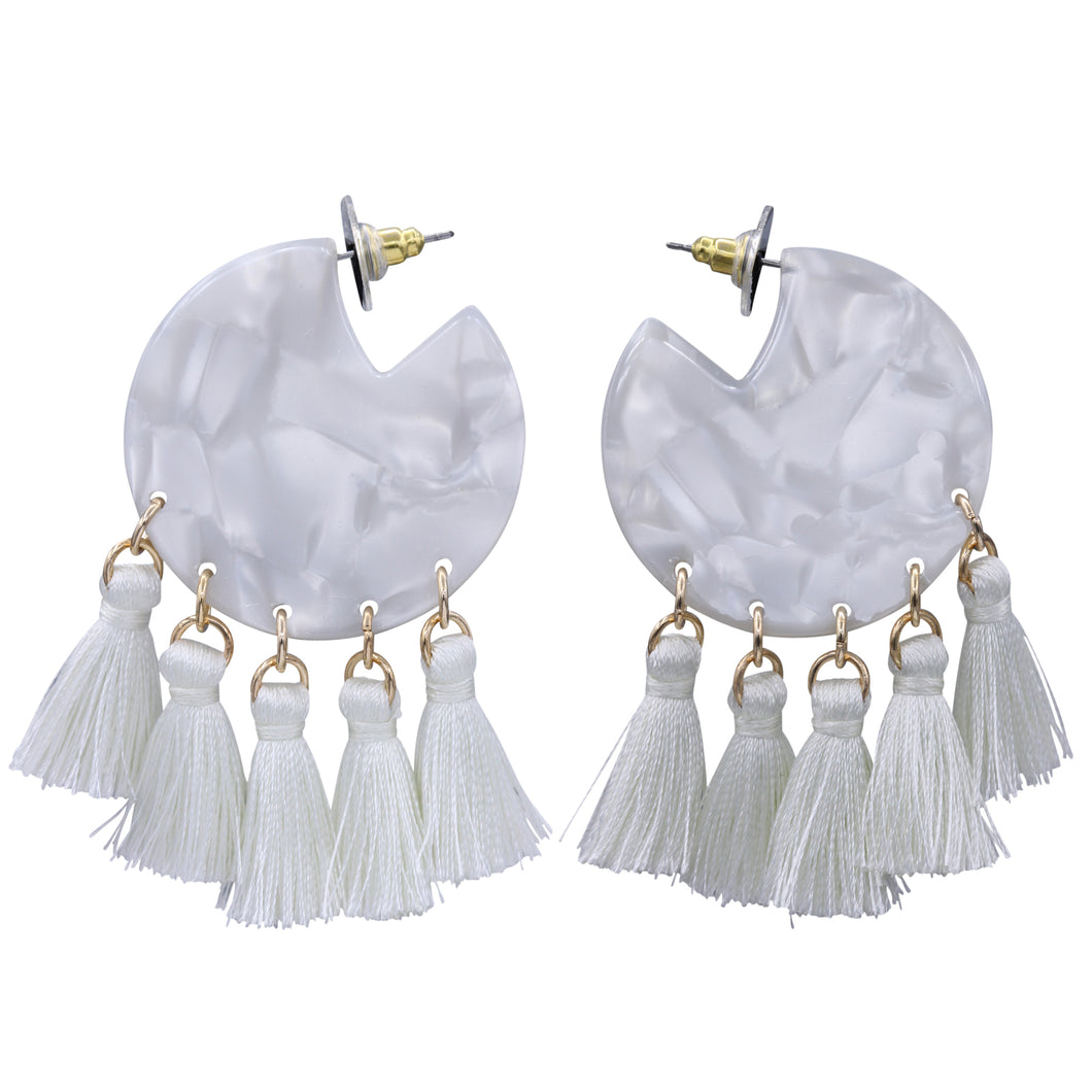 TASSEL RESIN & THREAD EARRINGS CUTE DANGLING STYLE - WHITE COLORS (#118)