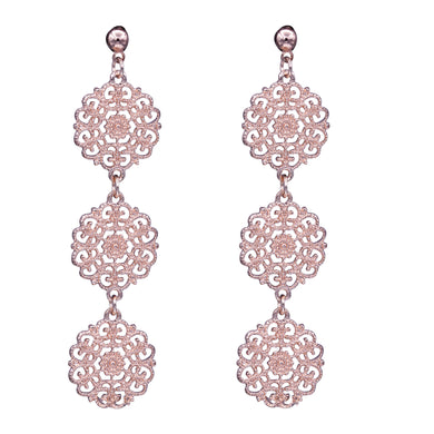 DANGLING EARRINGS CHANDELIER EARRING ROSE METAL FLOWER DESIGN (127)